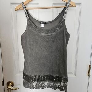 Venus Gray Lace Trim Tank Top